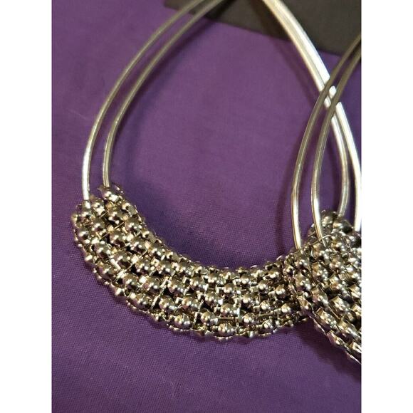 Charles Klein Large Double Teardrop Earrings Popcorn Mesh Wrap Silver Tone, NWT - Picture 9 of 9